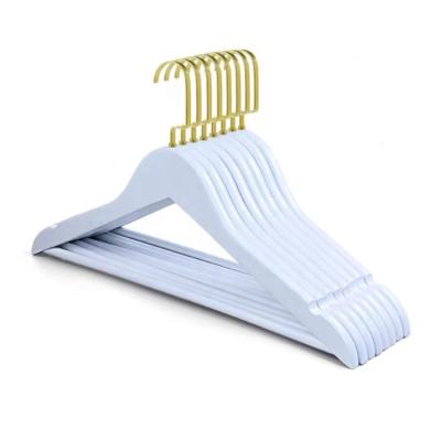 China The concave design can improve the hang on clothes and not slip off the white wooden coat hangers with adult high grade gold hook hangers for sale