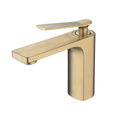 China Electric Faucets Beelee Brushed Water Faucet Gold Deck Mounted Single Hole Bathroom Basin Faucets for sale