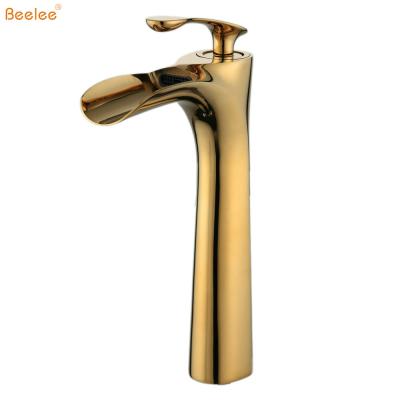 China Faucets Beelee Waterfall Basin Faucet Electric Gold Hand Water Taps Gold Faucet for sale