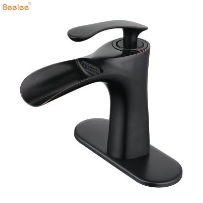 China Faucets Beelee Amazone Luxury Copper Material Oil Rubbed Bronze Color Bathroom Sink Waterfall Basin Faucet With Hole Cover for sale