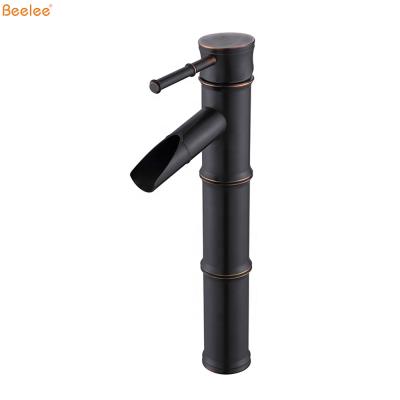 China Electric Faucets Beelee BL0408BH Oil Rubbed Bronze Hot And Cold Faucet Black Bamboo Copper Bathroom Waterfall Basin Faucet Mixer for sale