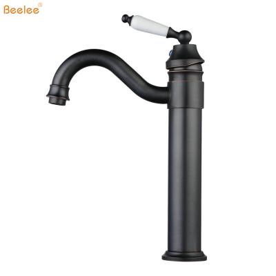 China Electric Faucets Beelee BL0404BTH Oil Rubbed Bronze Single Handle Bathroom Faucet Basin Black Faucets for sale