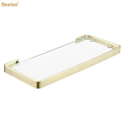 China Wall Mounted Type Luxury Beelee BA19304BG 304 Home Hotel Bathroom Accessories Glass Stainless Steel Shelf With Brackets for sale