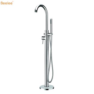 China Without Slide Bar Beelee BL15010 Brass Bathroom Shower Tub Faucet Taps Floor Mount Freestanding Tub Filler for sale