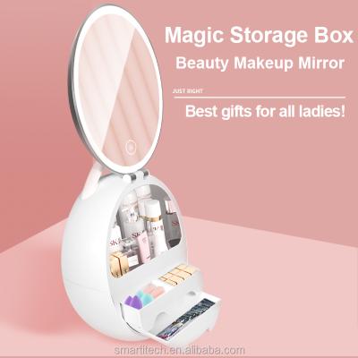 China Mirror Beauty Makeup Mirror Storage Box Wireless Rechargeable Ladies Storage and Gifts for sale