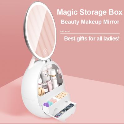 China Multifunctional Fashion Beauty Makeup Mirror Storage Box Women Beauty Makeup Cosmetics Storage Box With Mirror for sale