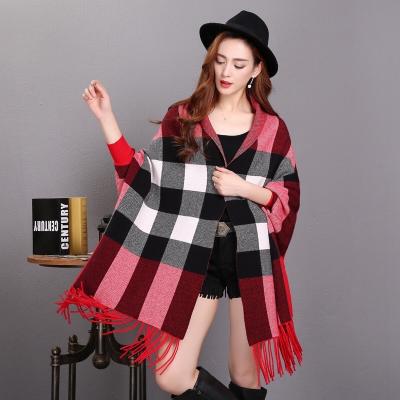 China Fashionable and hot 2022 new high quality scarf large plaid shawl with sleeves with sleeves fringed shawl for sale