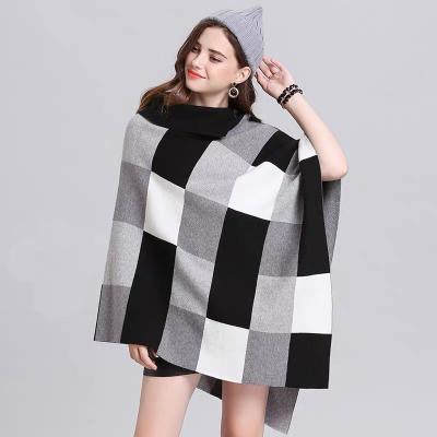 China Anti-wrinkle spring cardigan collar sweater coat top and winter bat poncho plaid shawl for women for sale