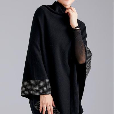 China Anti-wrinkle fashion spring winter ladies sweater loose knit custom bat diamond sweater slash neck shawl for sale