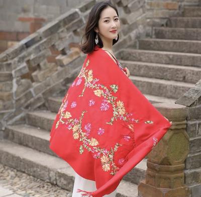 China Fashion Elements Embroidery Flowers Grass Custom Made Logo Cashmere Scarf Classic Style Fashion Soft for sale