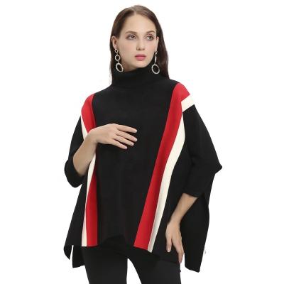 China Anti-wrinkle winter spring plus size turn-down collar knitted collared poncho sweater shawl ladies for sale