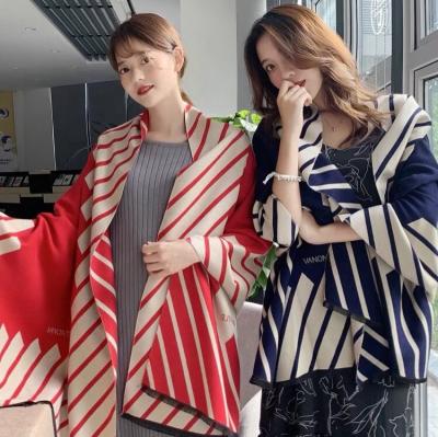 China Fashion Trend Cashmere Luxury Warm Scarves Thick Warm Winter Stripe Scarf Female Shawl Long for sale