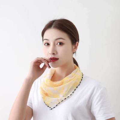 China Adjustable Ear Buckle New Summer Sunscreen Cover Girl Neck Scarf Silk Square Decorative Veil Female for sale