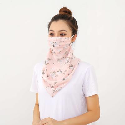 China Adjustable Ear Loop Dustproof Mask Breathable Face Wraps Floral Print Headband Headscarf Bandana Silk Neck Scarf for sale