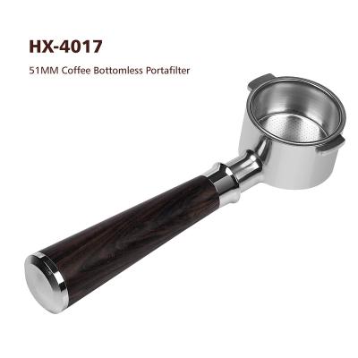 China High Quality Viable Replacement Portafilter Basket With Wooden Handle Height 51mm Bottemless Portafilter 51mm for sale