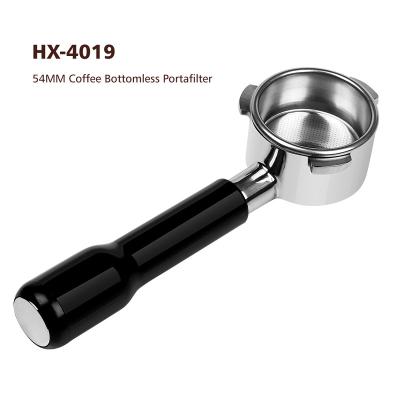 China Hot Sale Viable Plastic Bottomless Coffee Basket 54MM 3-Ear Portafilter Stainless Steel Coffee Portafilter for sale