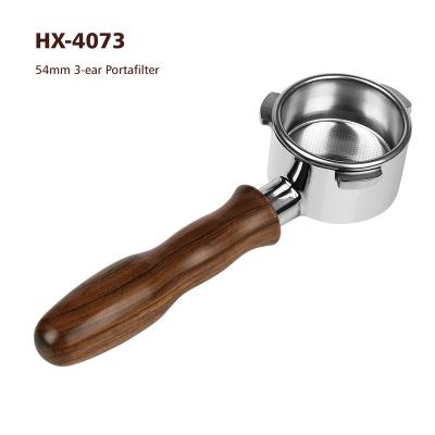 China New Design Viable 54mm Bottomless Portafilter With Wooden Handle Real Stainless Steel Head 54mm Portafilter DDP Shipping for sale