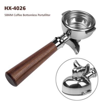 China Factory Sustainable Coffee Portafilter Stock Wood Handle Real 304 Stainless Steel Durable Coffee Portafilter 58mm For Delonghi Coffee Tool for sale