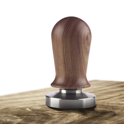 China Sustainable Coffee Dispenser Wooden Style Coffee Tamper 53mm Adjustable Smart Coffee Tamper 304 Stainless Steel Base for sale