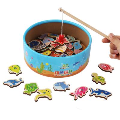 China Amazon Selling Best Kids Intelligence Development Wooden Magnetic Fishing Game 41pcs Toys New Design Kids Marine Fish Cognition Educational Toys for sale