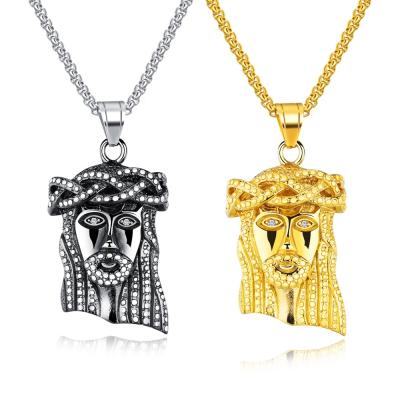 China Hiphop/Rock/Trendy Jewelry Wholesale CZ Stainless Steel Jesus Piece Pendant Necklace for sale