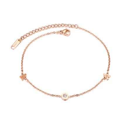 China FASHIONABLE Simple Design Lucky Leaf Classic Roman Latest Diamond Anklet Chains for sale