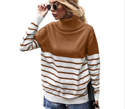 China Anti-Wrinkle Style Fashionable Winter Women 2020 Beautiful Sheath Long Turtle Neck Sweater Women Casual Dress Striped Clothing for sale