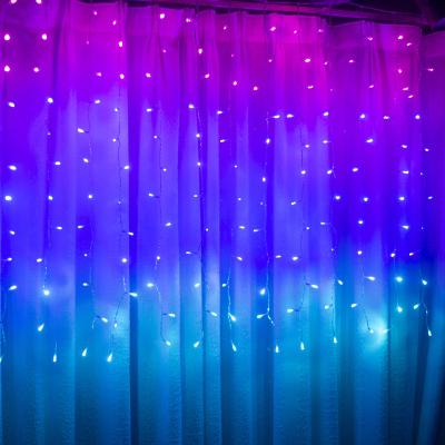 China Multicolor LED Curtain Light Hawisphy 192L Rainbow Window Curtain String Lights For Home Decoration for sale