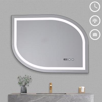 China Display light temperature and time can defog arc edge LED smart mirror backlit light smart bathroom mirror for sale