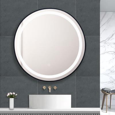 China Aluminum Alloy Metal Black Frame Wall Mirror LED Lighted Decorative Framed Mirror LED Light Up Bath Wall Mounted Mirrors for sale