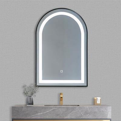 China Large Frame Antique Irregular Black Mirror LED Light Illuminated Arch Decor Wall Smart Bathroom Mirrors for sale