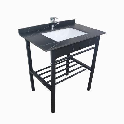 China Wholesale Eco-Friendly Free Standing With Ceramic Sink Basin Sintered Stone Stainless Steel Single Backer Bathroom Vanity Cabinet for sale