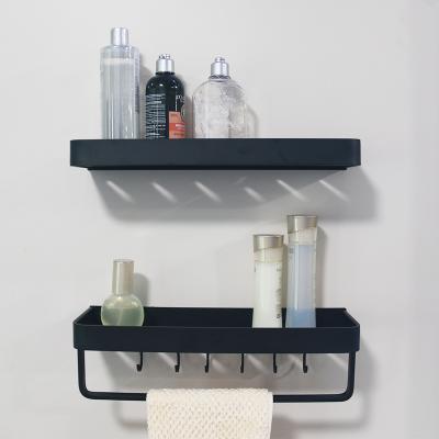 China Hot Durable Two Tier Wall Mounted No Drilling Aluminum Alloy Bathroom Shelf Towel Shelf Storage Rack Organizer for sale