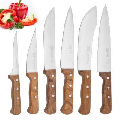 China Viable High Quality Buther Knives With Wooden Handle Kitchen Knifves Sets Stainless Steel Cleaver 6pcs Boning Knives For Butter for sale