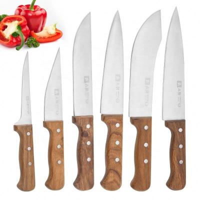 China Viable High Quality Buther Knives With Wooden Handle Kitchen Knifves Sets Stainless Steel Cleaver 6pcs Boning Knives For Butter for sale