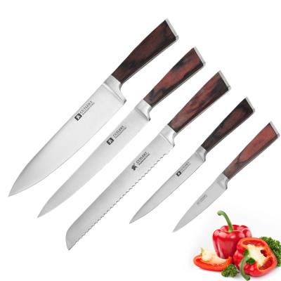 China Viable Kitchen Knife Set Stainless Steel Wood Handle Viable 5 Piece Chef Knife Paring Knife for sale