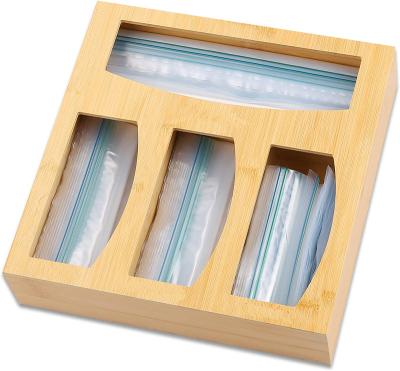 China Purplewares Viable Bamboo Ziplock Bag Storage Organizer And Dispenser For Kitchen Drawer for sale