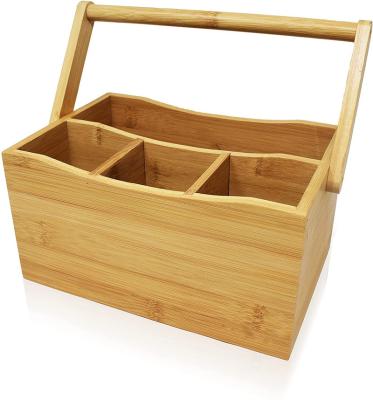 China Modern Simple Bamboo Utensil Holder For Kitchen Countertop Dish Storage Wood Organizer For Hotel Home Bamboo Storage Box With Handle for sale