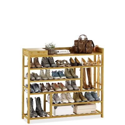 China Sustainable Bamboo Shoe Rack Organizer For Cabinet Shelf Entryway 6 Tier Bamboo Solid Wood For 24 Pairs Boots With Storage Box for sale