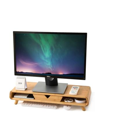 China Other Monitor Stand Bamboo Riser No Assembly Required Exquisite Monitor Stand With Drawer Ergonomic Height Wooden Monitor Stand for sale