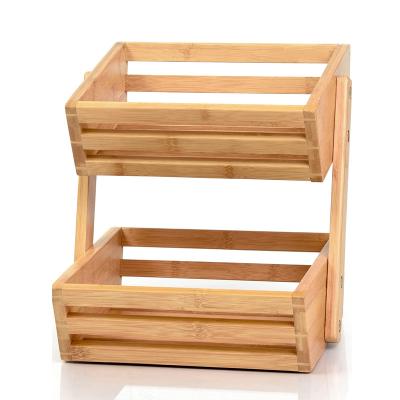 China 2 Tiers Fruit Basket Kitchen Countert Fruit Bowl Rack Sustainable Bamboo Vegetable Rack Banana Rack For Potato Onion Fruit Vegetable for sale