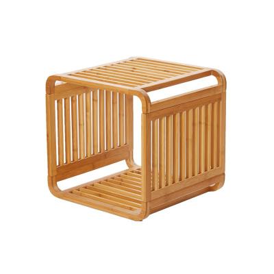 China Sustainable Bamboo System Sets Single Layer Curved Shelf Bathroom Content Storage Rack For Living Room Bedroom for sale