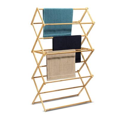 China Sustainable Bamboo Laundry Drying Rack For Heavy Duty Workbench Collapsible Clothes Dryer Wooden Extreme Stability Space Saving for sale