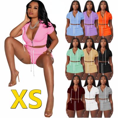 China QUICK DRY In Crop Running Short Sleeve Summer Full Gear Zip Up Hoodie Women Sweatsuit Set Tracksuit Tracksuit Shorts Two 2 Piece Women Set for sale