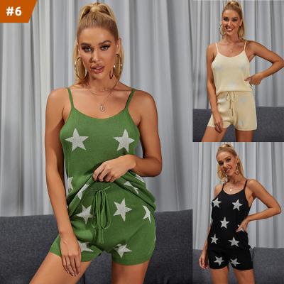 China 2022 New Arrival QUICK DRY Drawstring Spring Summer 2 Piece Sets Star Loose Vest 2 Piece Shorts Women Set Knitted Casual Set for sale