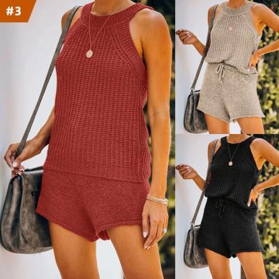 China New Arrival 2022 QUICK DRY Knit Women Loose Drawstring 2 Piece Summer Set Short Set Casual Vest 2 Piece Lounge Women Sets for sale