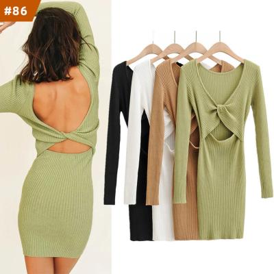 China New Arrival 2022 Breathable Tailoring Reversible Cheap Backless Sexy Mini Dress Female Slim Hollow Dress Women Long Dress Knit Dresses for sale