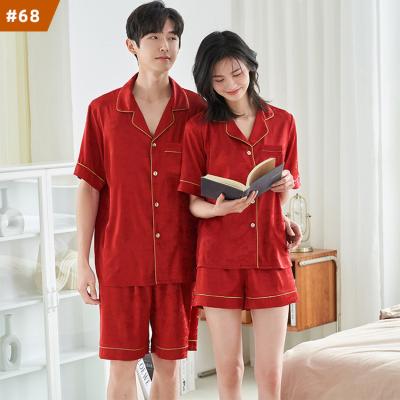 China 2022 QUICK DRY New Couples Satin Mens Womens Short Sleeve Sleepwear Two Piece Pajamas Soft Silk Button Down Loungewear Pajamas Shorts Set for sale