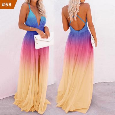 China 2022 New Arrival Elegant Fashionable Dresses Gradient Color Summer Dress Women V Neck Milk Breathable Deep Silk Ladies Dresses Women for sale