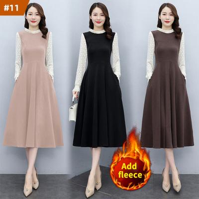 China 2022 New Arrival Breathable Fleece Lace Patchwork Dresses Plus Size Designer Dress Women Lady A Line Elegant Ladies Dresses for sale